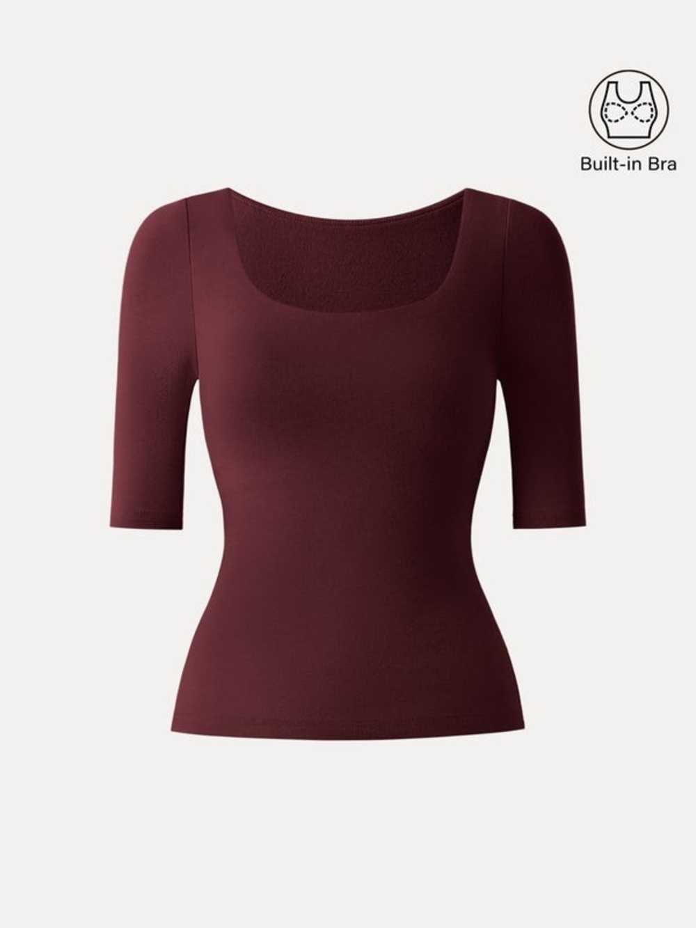 OGL LiteWarmEssential Elbow Length Sleeve Square Neck Bra Tops In Ruby